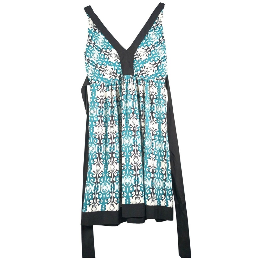 Trulli Ladies Sz 10 Sleeveless Blue Dress Floral Print Tie Waist